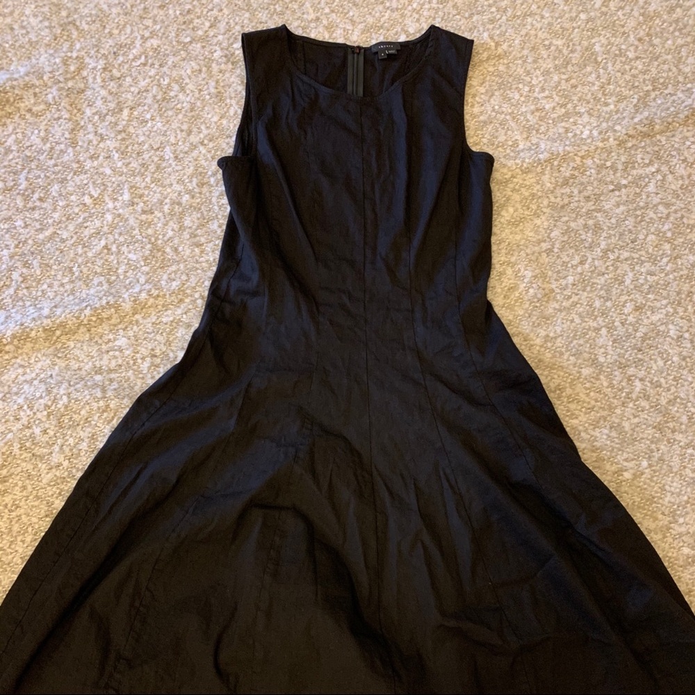 Theory black linen fit and flare dress, sz 4